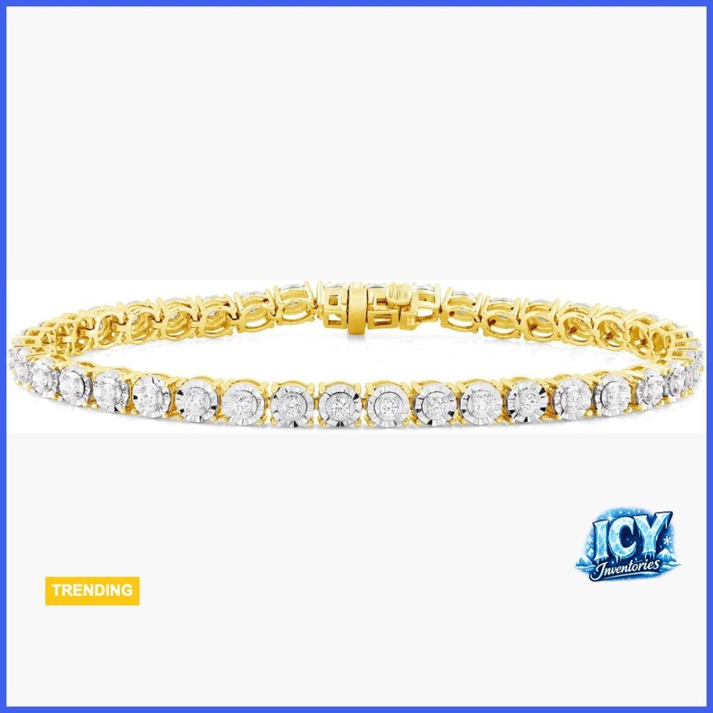 Lab Grown Diamond Tennis Bracelet Sterling Silver 14K Gold Plated